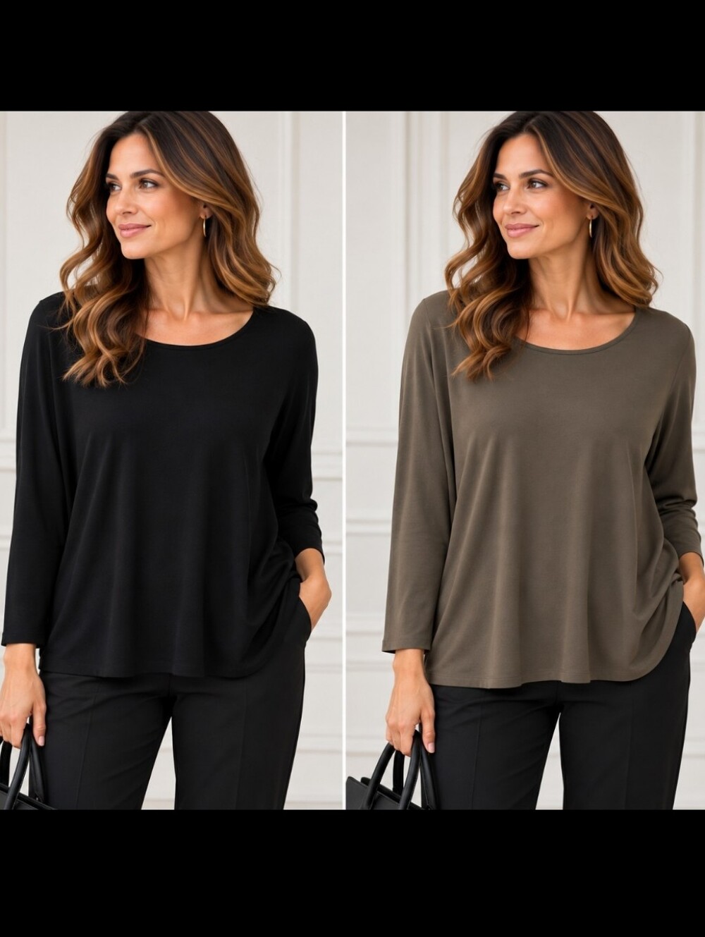 Eileen Fisher Washable Silk Tops Black & Taupe XL Lot of 2 NWOT
